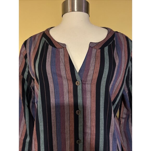 Christopher Banks Shirt Womens Colorful Striped Mandarin Collar Work Job L - Picture 3 of 9